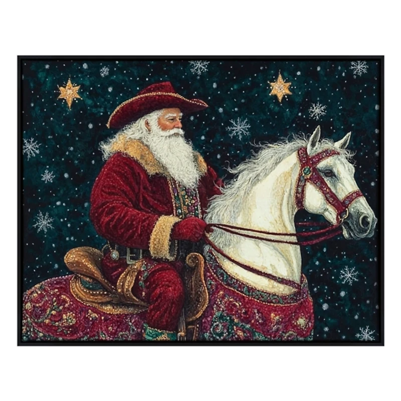 Saddle Up St. Nick Christmas Canvas Art Print