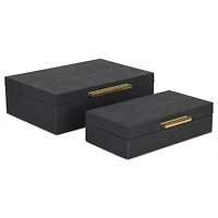 Black Faux Shagreen Decorative Boxes, Set of 2