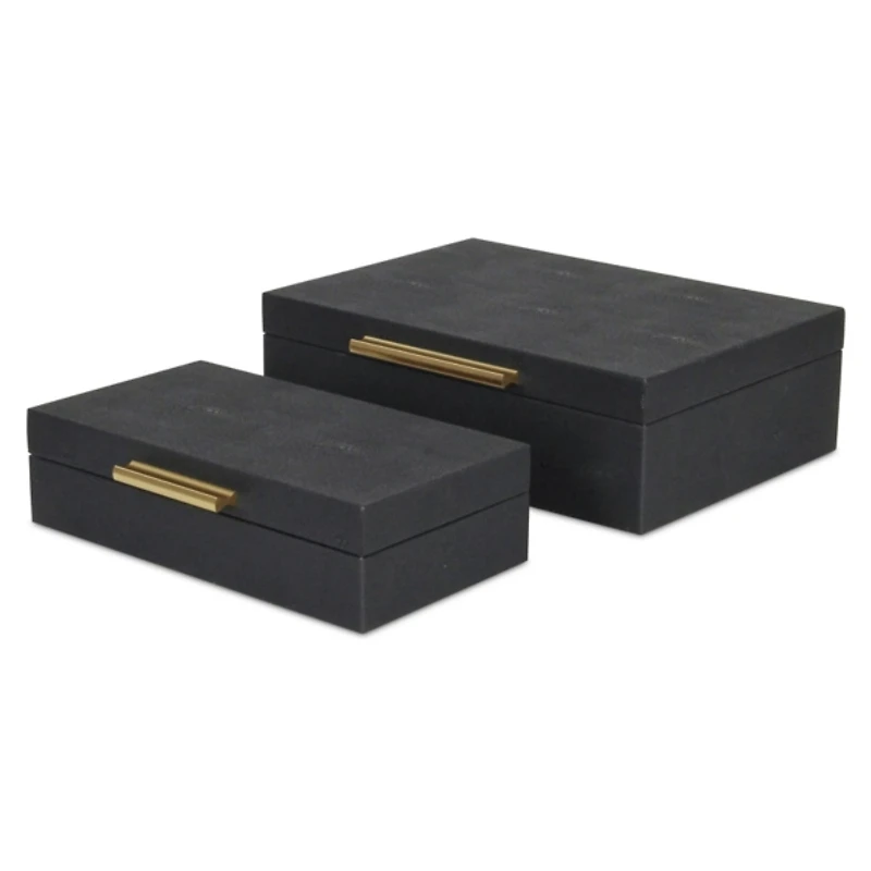 Black Faux Shagreen Decorative Boxes, Set of 2