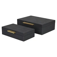 Black Faux Shagreen Decorative Boxes, Set of 2