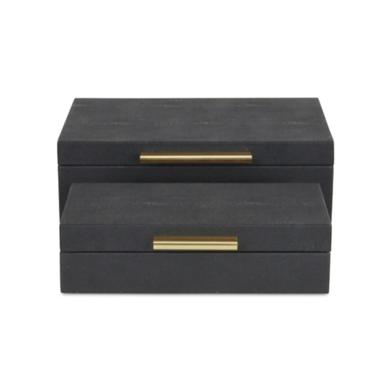 Black Faux Shagreen Decorative Boxes, Set of 2