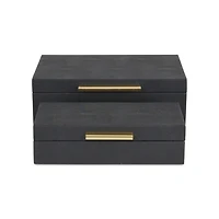 Black Faux Shagreen Decorative Boxes, Set of 2