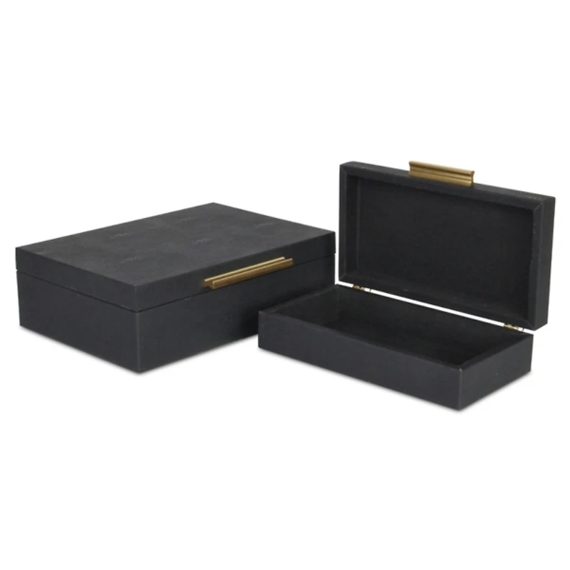 Black Faux Shagreen Decorative Boxes, Set of 2