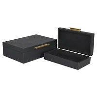 Black Faux Shagreen Decorative Boxes, Set of 2