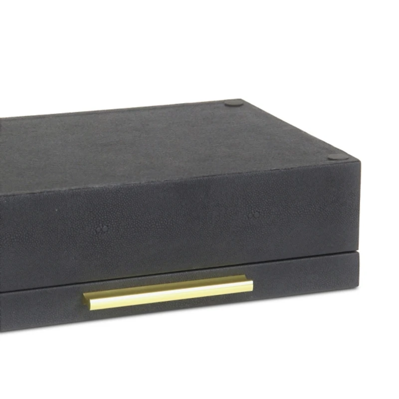 Black Faux Shagreen Decorative Boxes, Set of 2