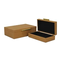 Camel Rectangle Faux Shagreen Boxes, Set of 2