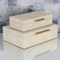 Cream Rectangle Faux Shagreen Boxes, Set of 2