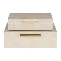 Cream Rectangle Faux Shagreen Boxes, Set of 2