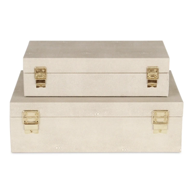 Cream Rectangle Faux Shagreen Boxes, Set of 2