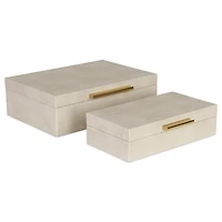 Cream Rectangle Faux Shagreen Boxes, Set of 2