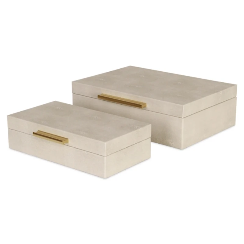 Cream Rectangle Faux Shagreen Boxes, Set of 2
