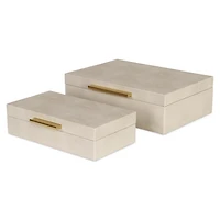Cream Rectangle Faux Shagreen Boxes, Set of 2