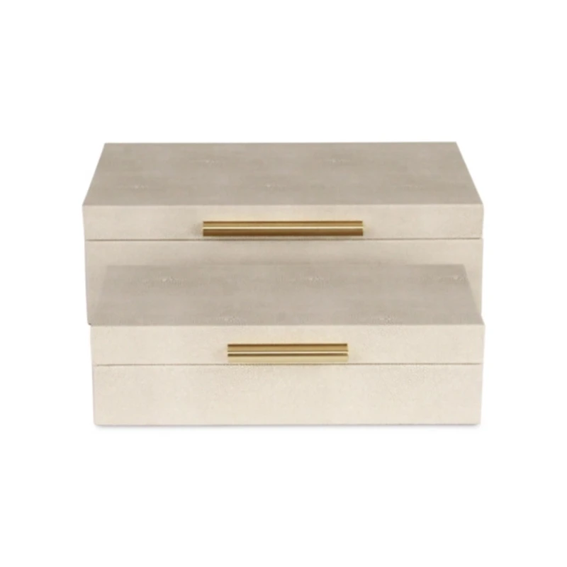Cream Rectangle Faux Shagreen Boxes, Set of 2