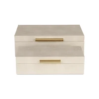 Cream Rectangle Faux Shagreen Boxes, Set of 2