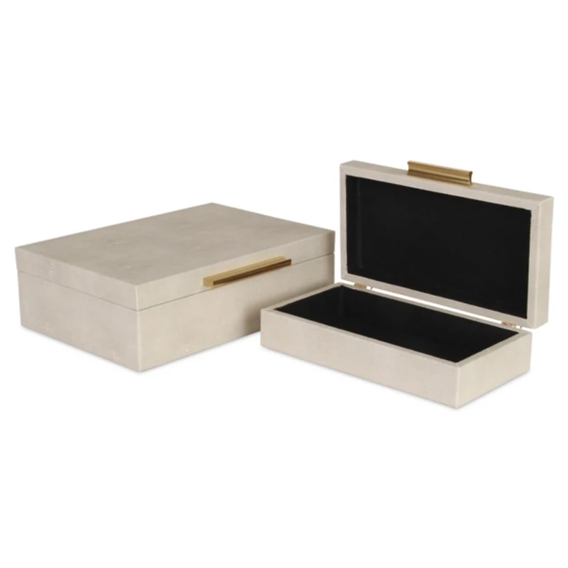 Cream Rectangle Faux Shagreen Boxes, Set of 2