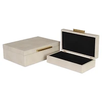 Cream Rectangle Faux Shagreen Boxes, Set of 2