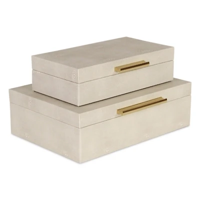 Cream Rectangle Faux Shagreen Boxes, Set of 2