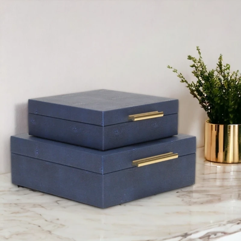 Blue Faux Shagreen 2-pc. Square Decorative Boxes