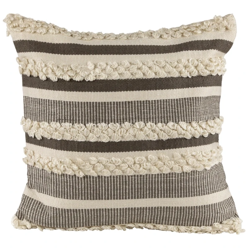 Gray and Cream Striped Indoor/Outdoor Pillow