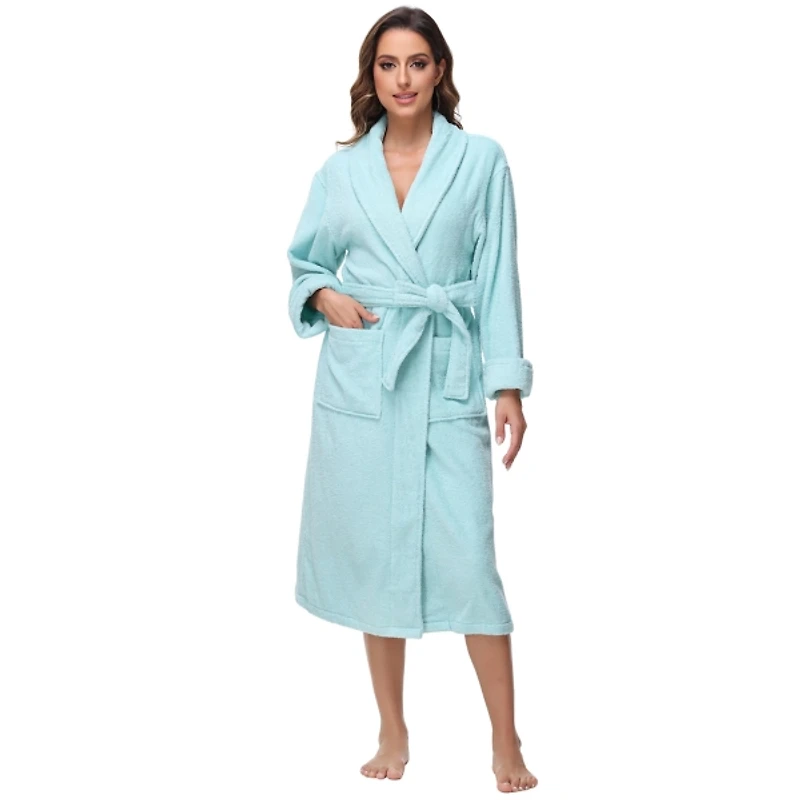 Women's Aqua Cotton Terry Robe, L/XL