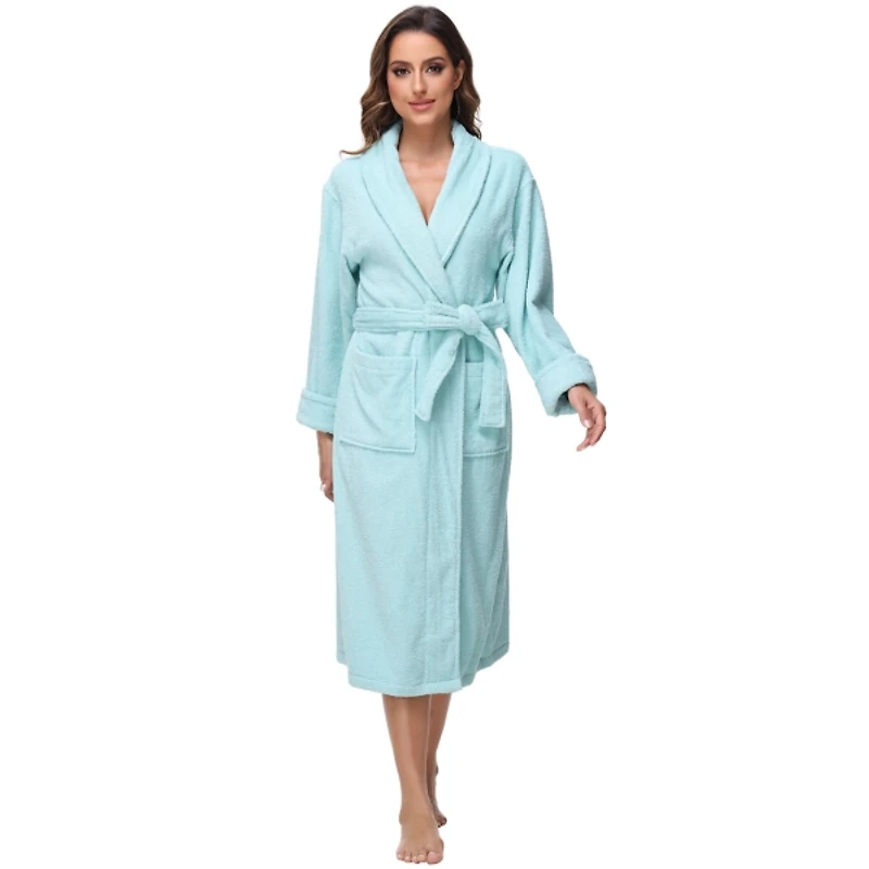 Women's Aqua Cotton Terry Robe, L/XL