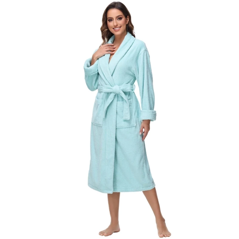 Women's Aqua Cotton Terry Robe, L/XL