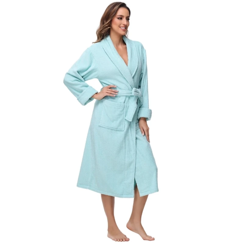 Women's Aqua Cotton Terry Robe, L/XL