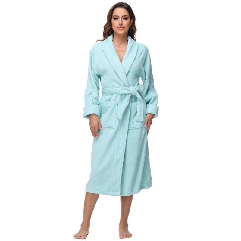 Women's Aqua Cotton Terry Robe, L/XL