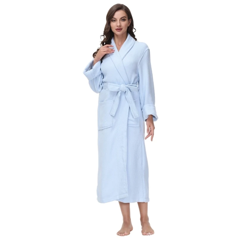 Women's Blue Waffle Knit Robe, S/M