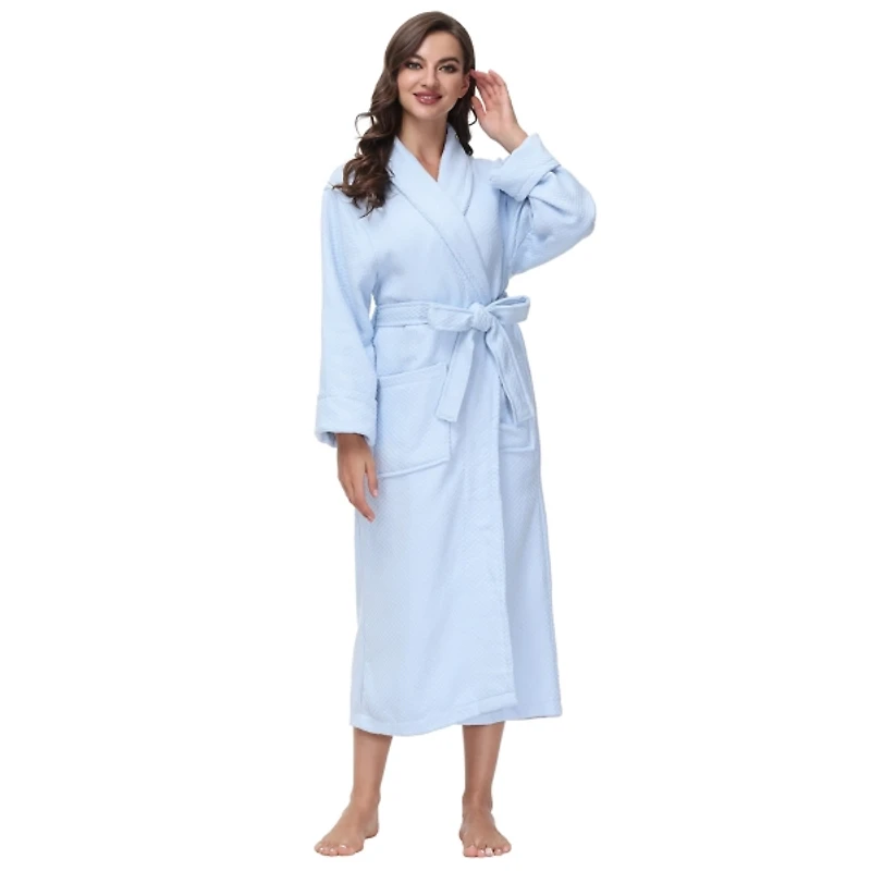 Women's Blue Waffle Knit Robe, S/M