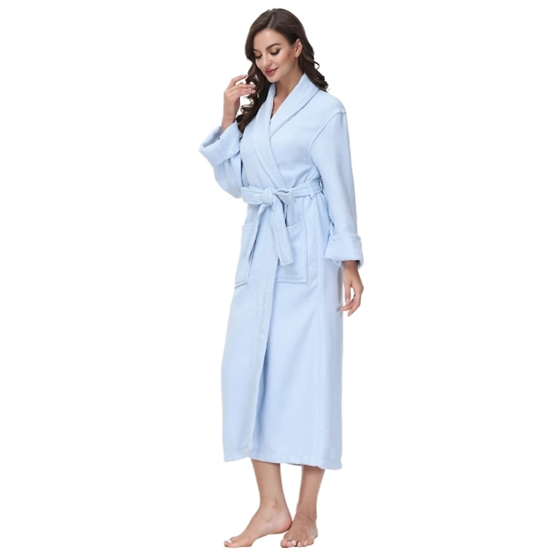 Women's Blue Waffle Knit Robe, S/M