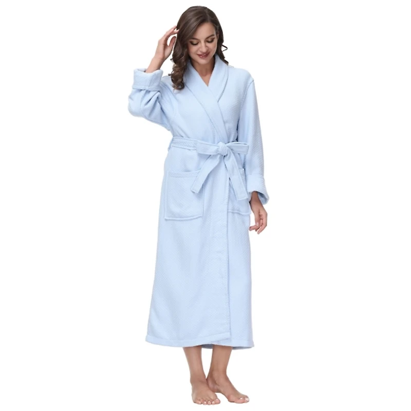 Women's Blue Waffle Knit Robe, S/M