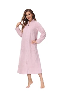 Plush Pink Front Zipper Bathrobe