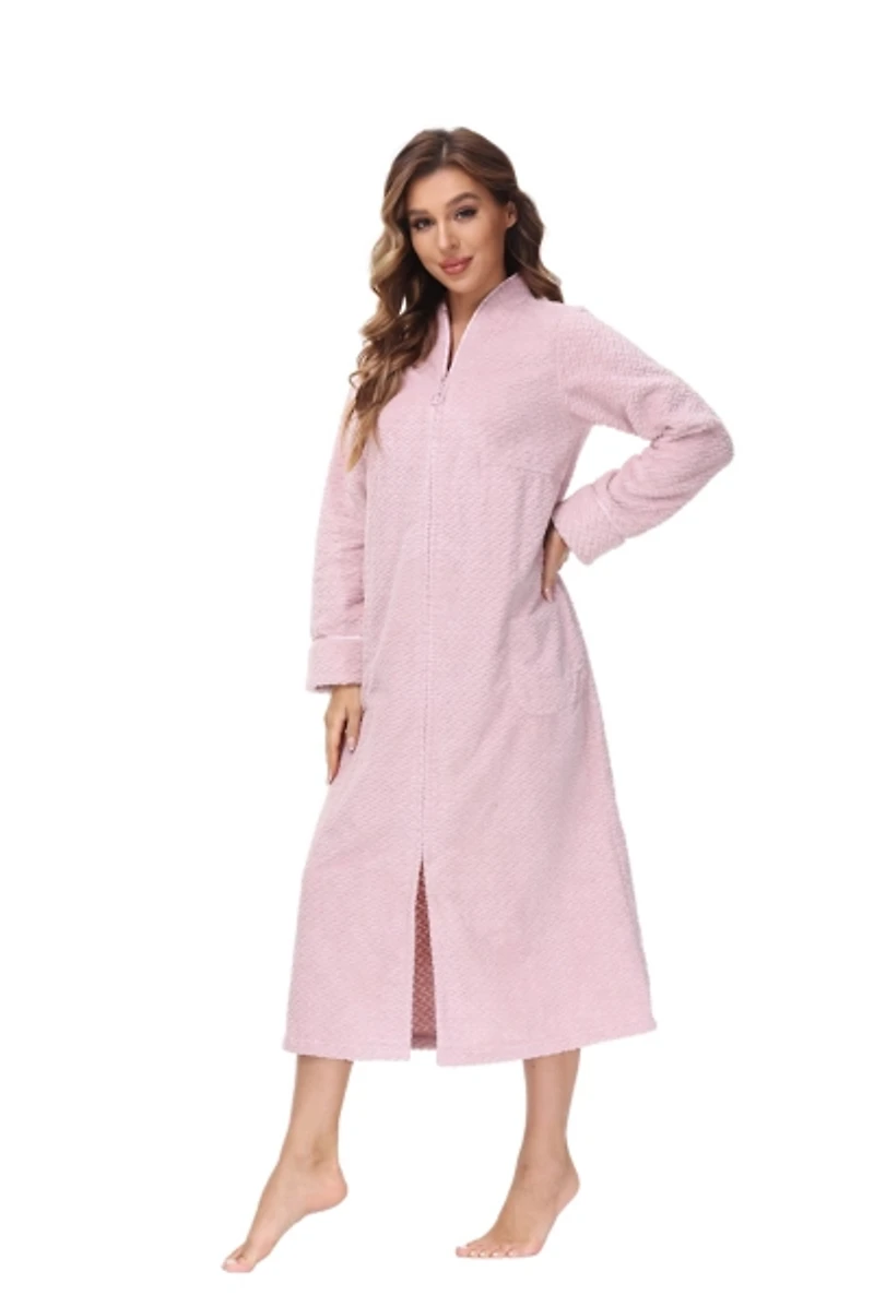 Plush Pink Front Zipper Bathrobe