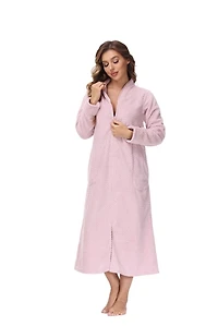 Plush Pink Front Zipper Bathrobe