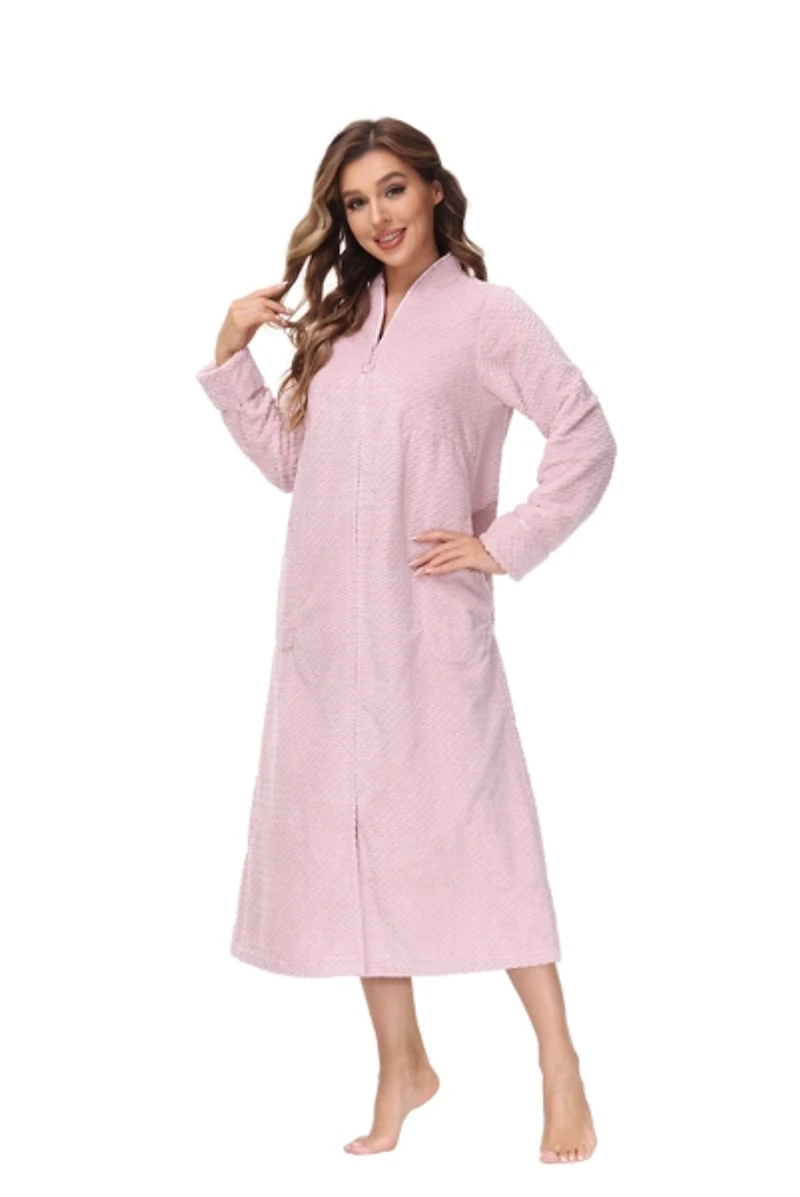 Medium Plush Pink Front Zipper Bathrobe