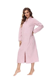 Medium Plush Pink Front Zipper Bathrobe