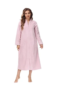 Medium Plush Pink Front Zipper Bathrobe