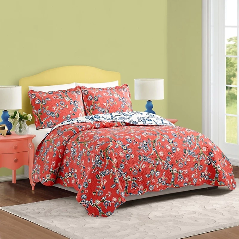 Red Floral Dreams 3-pc. King Quilt Set