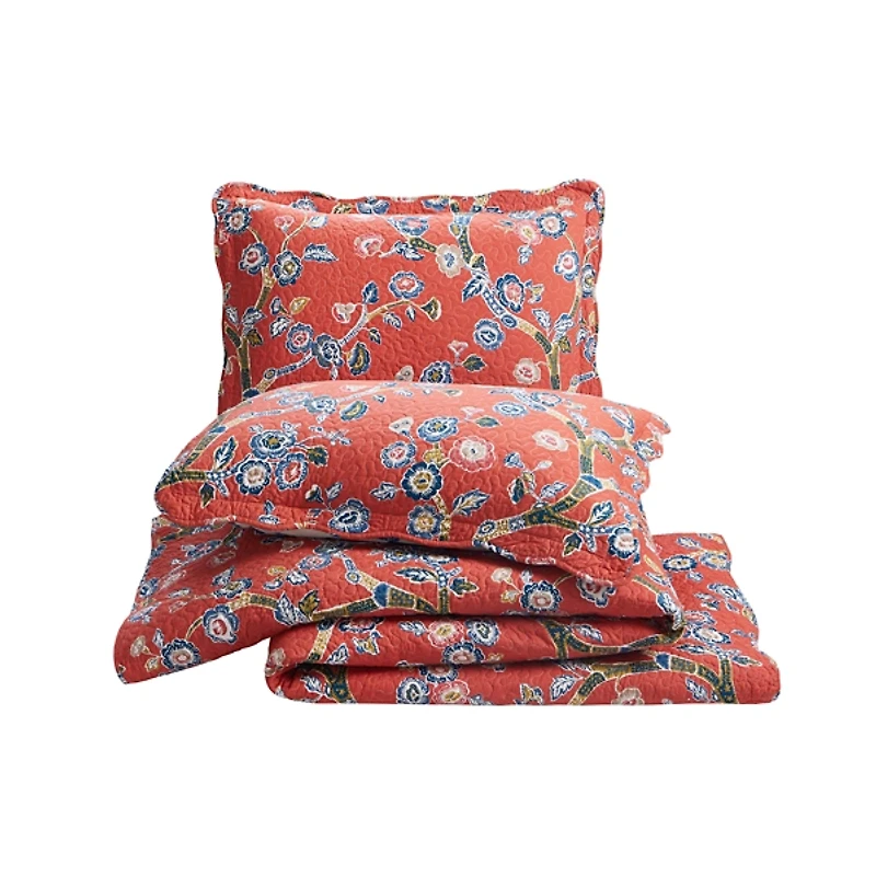 Red Floral Dreams 3-pc. King Quilt Set