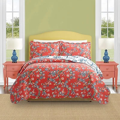 Red Floral Dreams 3-pc. King Quilt Set