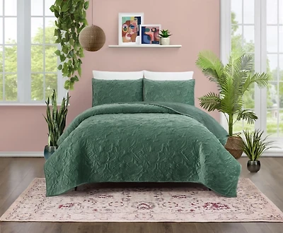 Green Secret Garden 3-pc. King Quilt Set