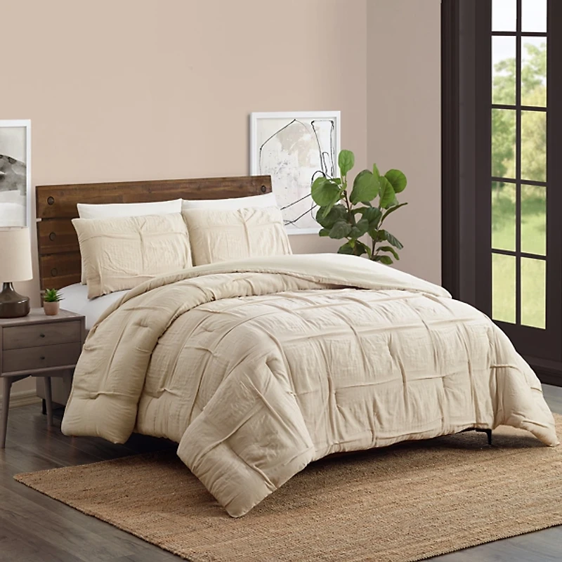Tan Riley Pleated 3-pc. Full/Queen Comforter Set