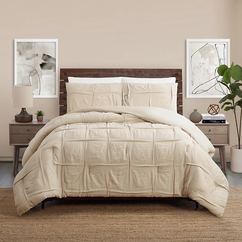 Tan Riley Pleated 3-pc. Full/Queen Comforter Set