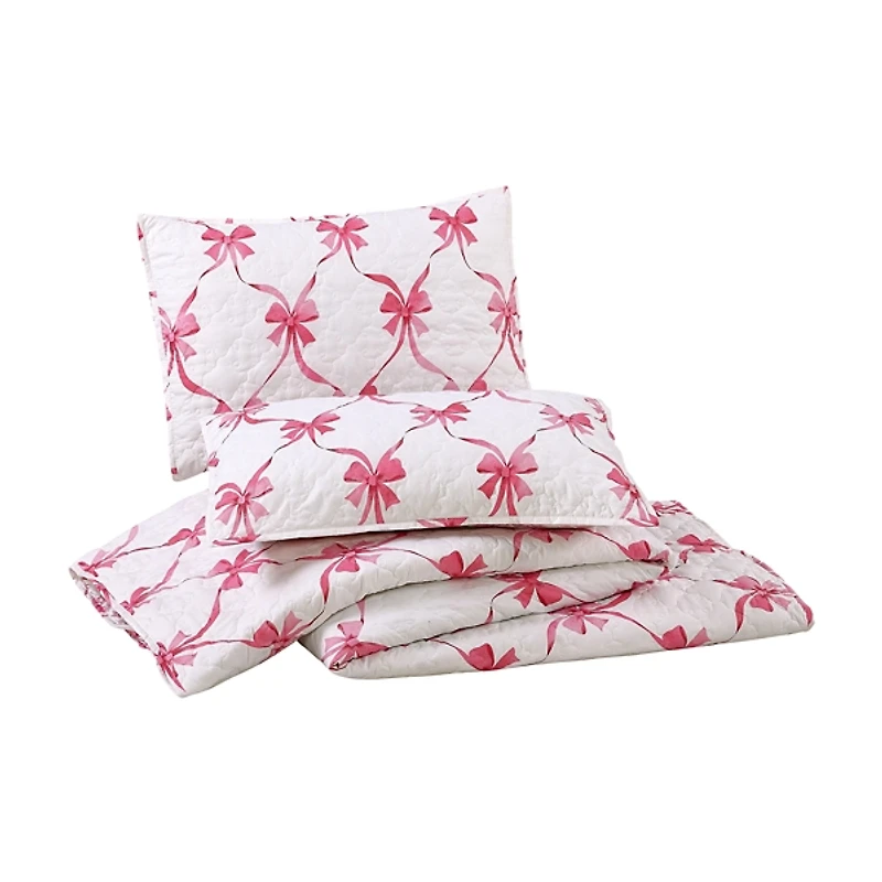 Abigail Pink Bow 3-pc. Full/Queen Quilt Set