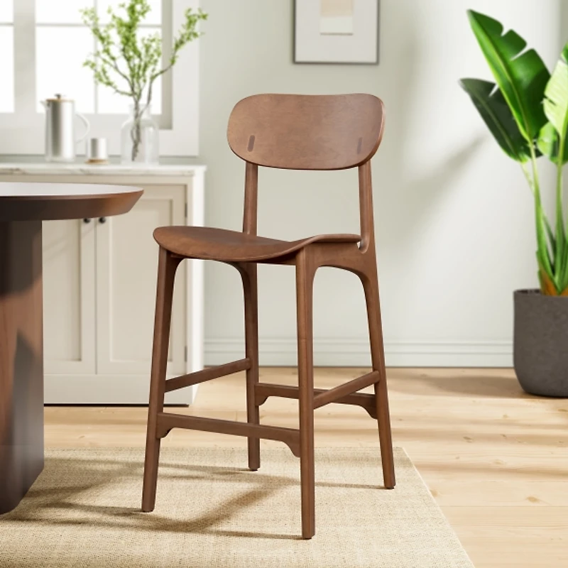Light Brown Mid-Century Modern Bar Stool