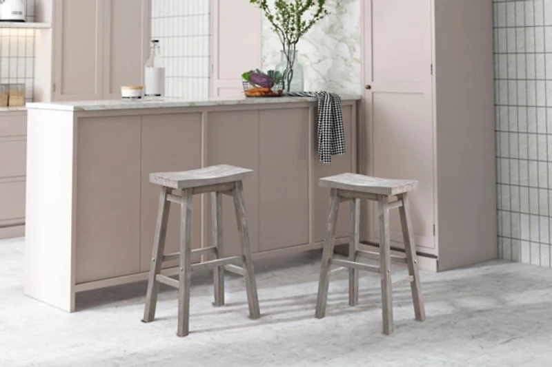 Gray Wire Brush Saddle Bar Stools, Set of 2