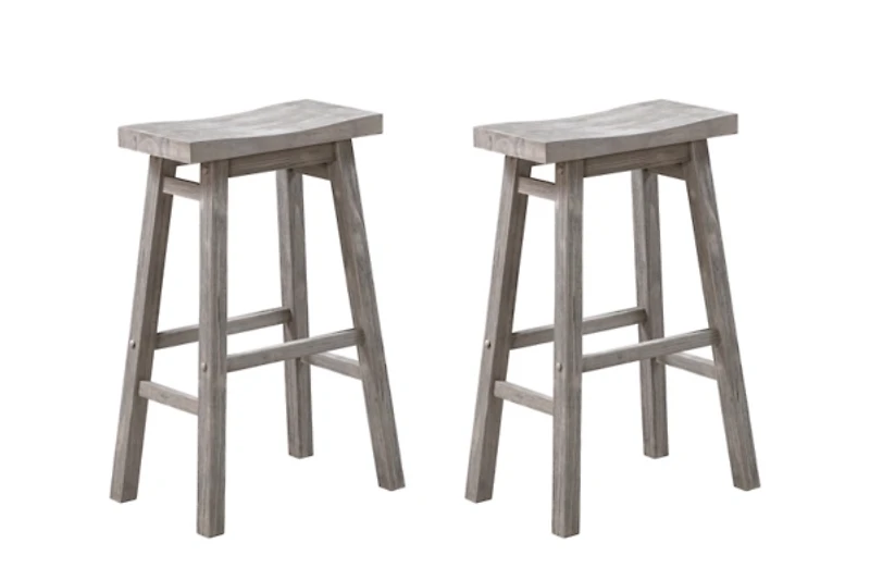 Gray Wire Brush Saddle Bar Stools, Set of 2