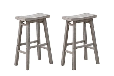 Gray Wire Brush Saddle Bar Stools, Set of 2