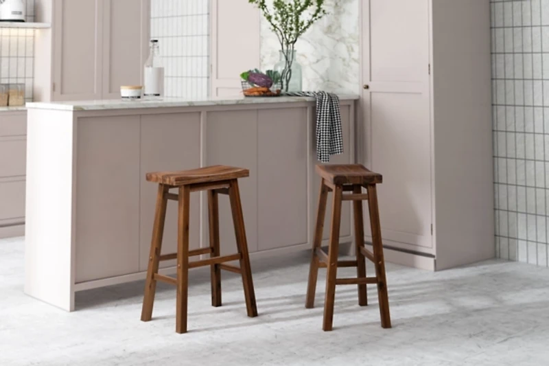 Chestnut Wire Brush Saddle Bar Stools, Set of 2